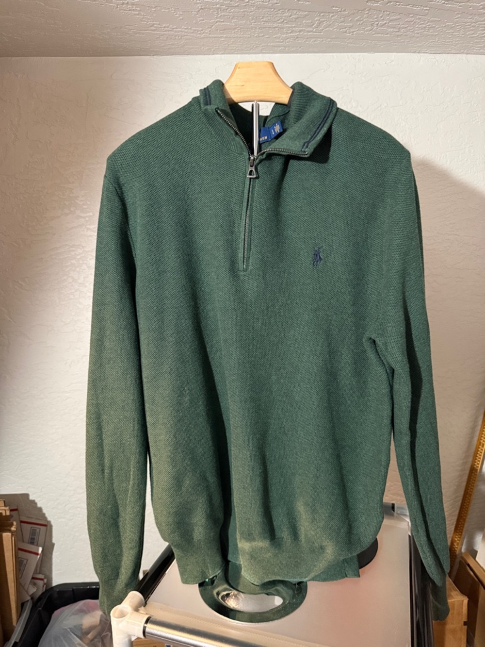Polo by Ralph Lauren Men's Dark Green Quarter-Zip Knit Sweater